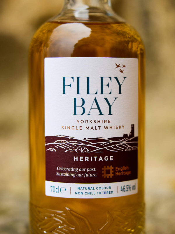 Close up of the label of Filey Bay Heritage, showing the illustration of Scarborough Castle